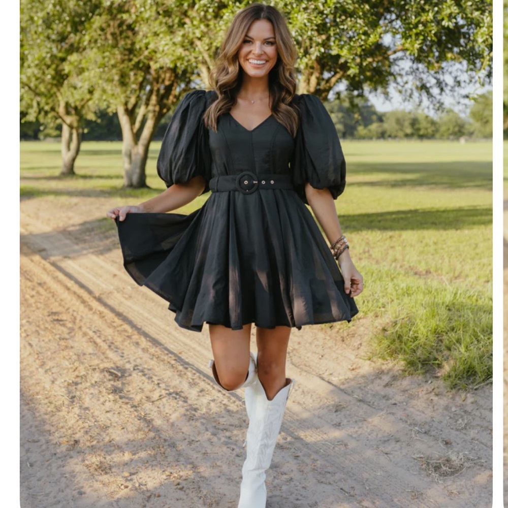 Vestique Black Puff Sleeve Mini Dress